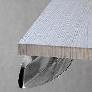 Set of 4 modern die-cast aluminum table legs original design glossy chrome finish for tables and low furniture. By Mauro Magnano