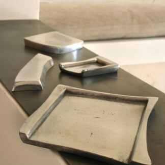 aluminum trays set, desk organizer, modern design, object holder, office furniture, cast aluminum, Italian craftsmanship, desk accessories, minimal design